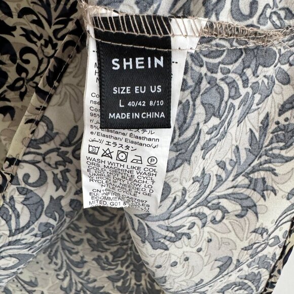 Shein Women Print Ruffle Short Sleeve V Neck Blouses Top Size L - Picture 3 of 7